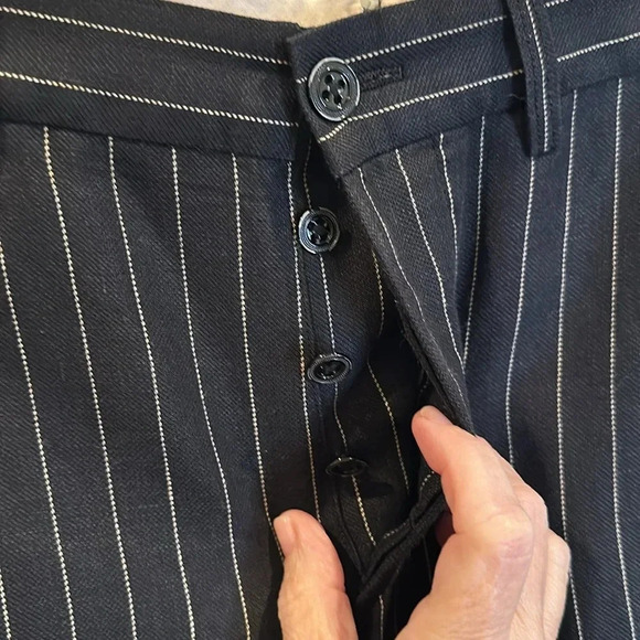 RALPH LAUREN RUGBY PINSTRIPE LINEN WOOL WOMENS TROUSER STRAIGHT LEG CUFFED HEM - Picture 5 of 10